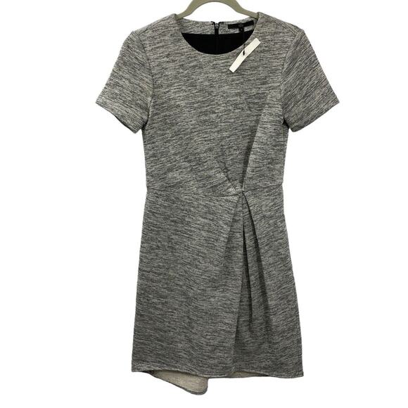 Tibi NWT Gray Tweed Sheath Dress Womens 4 Short Sleeve Ruched Above Knee Office - Picture 1 of 12